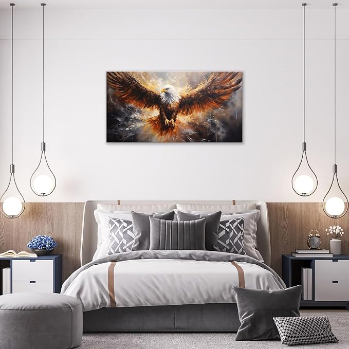 Bald Eagle Animal Large Canvas Flying Bird Wildlife Oversize Wall Art Living Room Big Wings Kitchen Pictures Framed Prints Aesthetics Wall Decor Painting Artwork for Bedroom Dining Office Home 60"x30"-PawvioPets