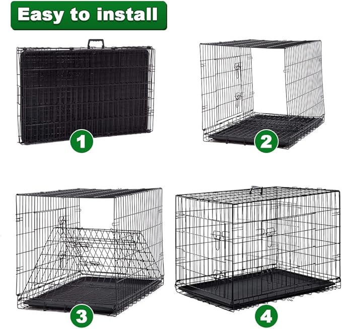 BestPet | Dog Crate | 42" | Black | Foldable Metal Kennel with Double Doors, Secure Slide-Bolt Latches, Leakproof Tray | Portable Dog Cage for Large Breeds | for Travel, Indoor & Outdoor Use-PawvioPets