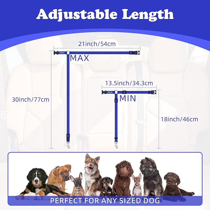 BWOGUE 2 Packs Dog Cat Safety Seat Belt Strap Car Headrest Restraint Adjustable Nylon Fabric Dog Restraints Vehicle Seatbelts Harness Dark Blue-PawvioPets