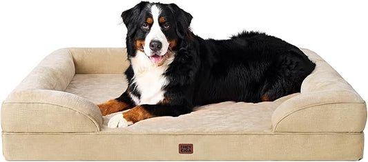 EHEYCIGA Orthopedic XL Dog Beds, Waterproof Memory Foam Dog Bed for Extra Large Dogs, Non-Slip Bottom and Egg-Crate Foam Big Pet Couch Bed with Washable Removable Cover, Graige-PawvioPets