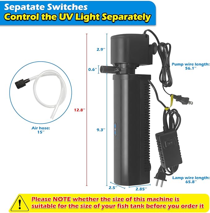 Aquarium Filter for 40-150 Gallon Tank, U-V Fish Tank Green Clean Machine Submersible Powerful Pump Canister Filter 400GPH for Pond Turtle Tank Saltwater Freshwater Crystal Clear Green Killing-PawvioPets