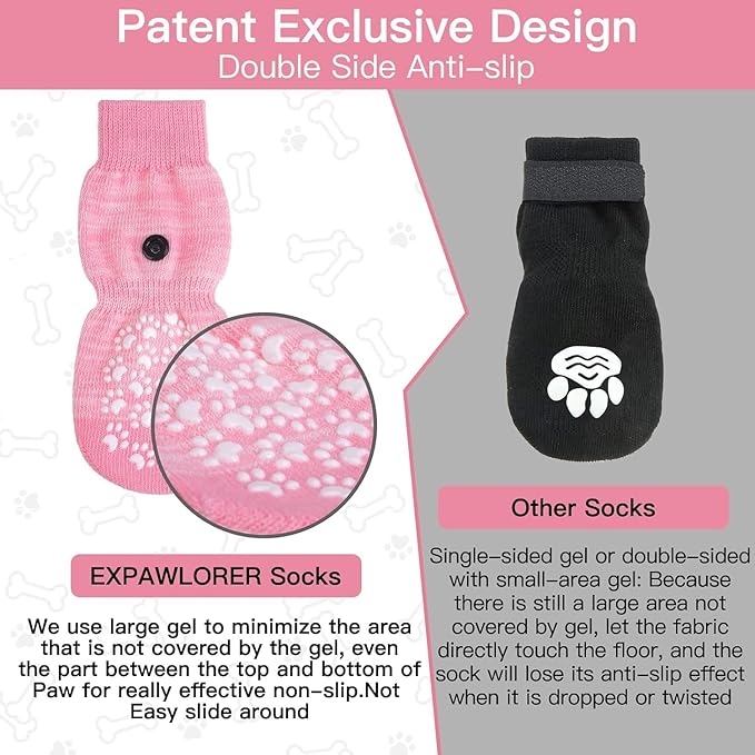 EXPAWLORER Anti Slip Dog Socks to Prevent Licking Paws, Dog Shoes for Hot Pavement, Dog Booties for Small Medium Large Senior Dogs, Traction Control Boots & Paw Protectors for Hardwood Floors-PawvioPets