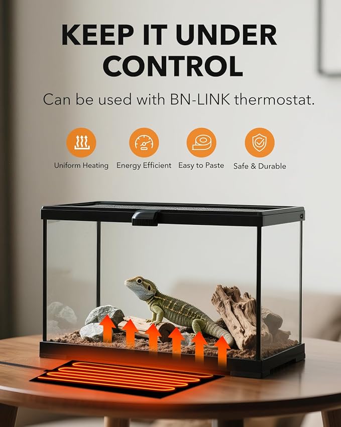 BN-LINK Reptile Heat Pad 8"X12" 16W for 30-40gal Under Tank Terrarium Heating Mat Waterproof for Turtle, Lizard, Frogs, Snake, Hermit Crab-PawvioPets