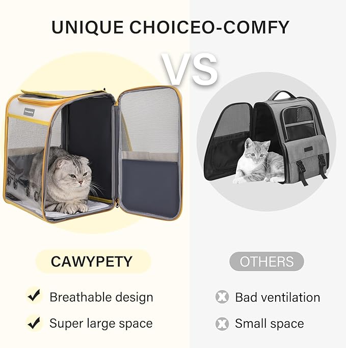 Cat Backpack Carrier, Collapsible and Breathability Cat Carrier Large for Cat Under 16 lbs, Dog and Small Pet Carrier Bag Used in Travel, Car-PawvioPets