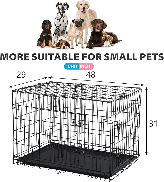 BestPet | Dog Crate | 48" | Black | Foldable Metal Kennel with Double Doors, Secure Slide-Bolt Latches, Leakproof Tray | Portable Dog Cage for Large Breeds | for Travel, Indoor & Outdoor Use-PawvioPets