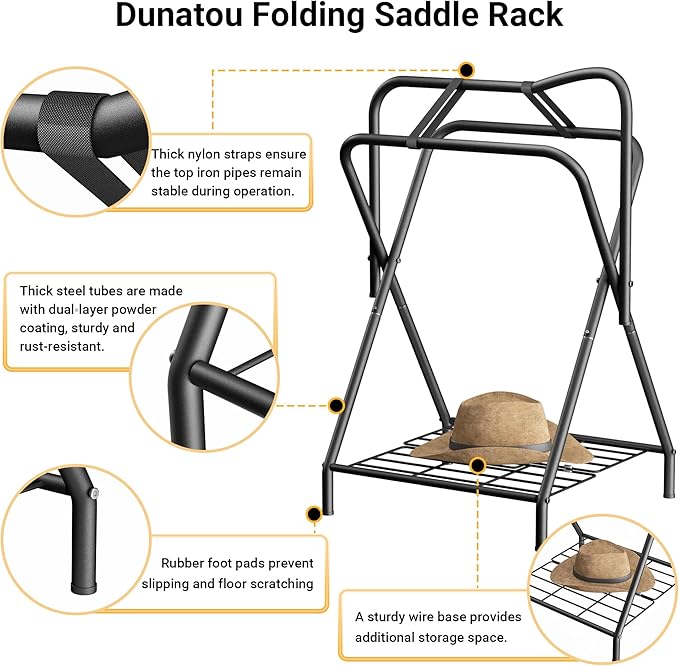 Dunatou Saddle Rack Freestanding Saddle Stand Foldable Horse Saddle Storage Rack Full Size Saddle Pad Rack Horse Blanket Holder Heavy Duty Saddle Holder for English and Western Horse Saddles, Black-PawvioPets