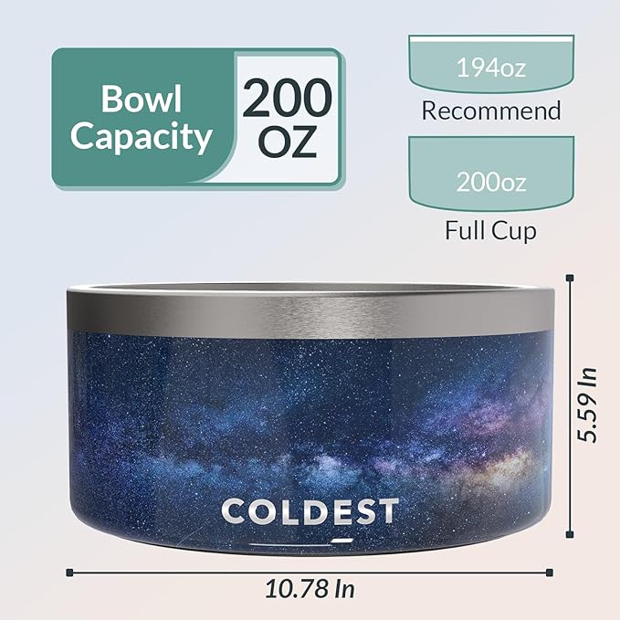 Coldest Dog Bowl - Anti Rust Metal, Non Slip, 3 Layers Insulated Stainless Steel Dog Bowls - Spill Proof & Heavy Duty - Water Bowl for Dogs, Cats & Pets, Dish Washer Safe (200 oz, Into The Beyond)-PawvioPets