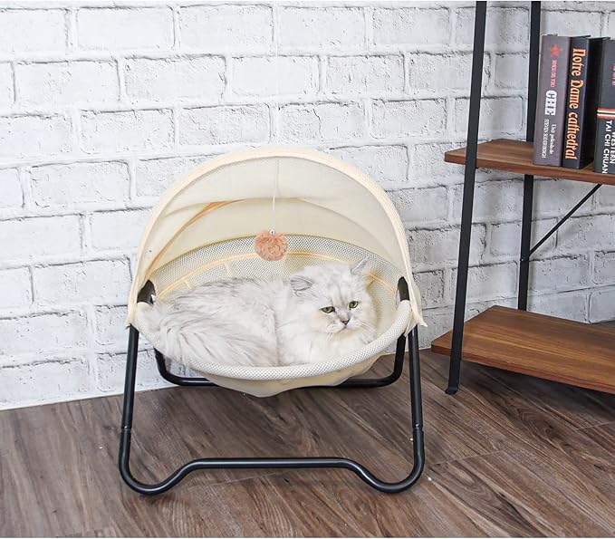 Cat Bed, Pet Hammock Bed for Cats and Dogs, Comfortable and Breathable Elevated Cat & Dog Nest, Easy to Assemble, Cover Removable and Washable, Suitable for Indoor and Outdoor Use (Cream)-PawvioPets
