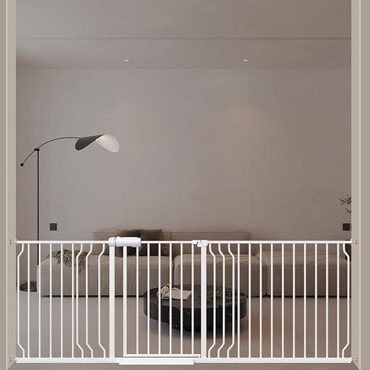 ALLAIBB Extra Wide Pressure Mounted Baby Gate Walk Through Child Kids Safety Toddler Tension White Long Large Pet Dog Gates with Extension for doorways Kitchen (71.65-85.03"/182-218cm, White)-PawvioPets