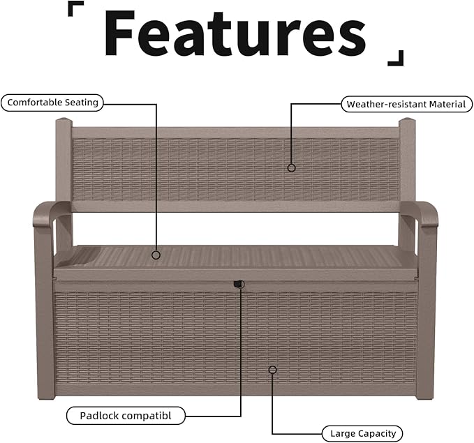 80 Gallon Storage Bench Deck Box, Waterproof and Lockable Outdoor Storage Furniture for Patio, Garden, and Porch – Perfect for Storing Garden Tools and Cushions (Gray)-PawvioPets