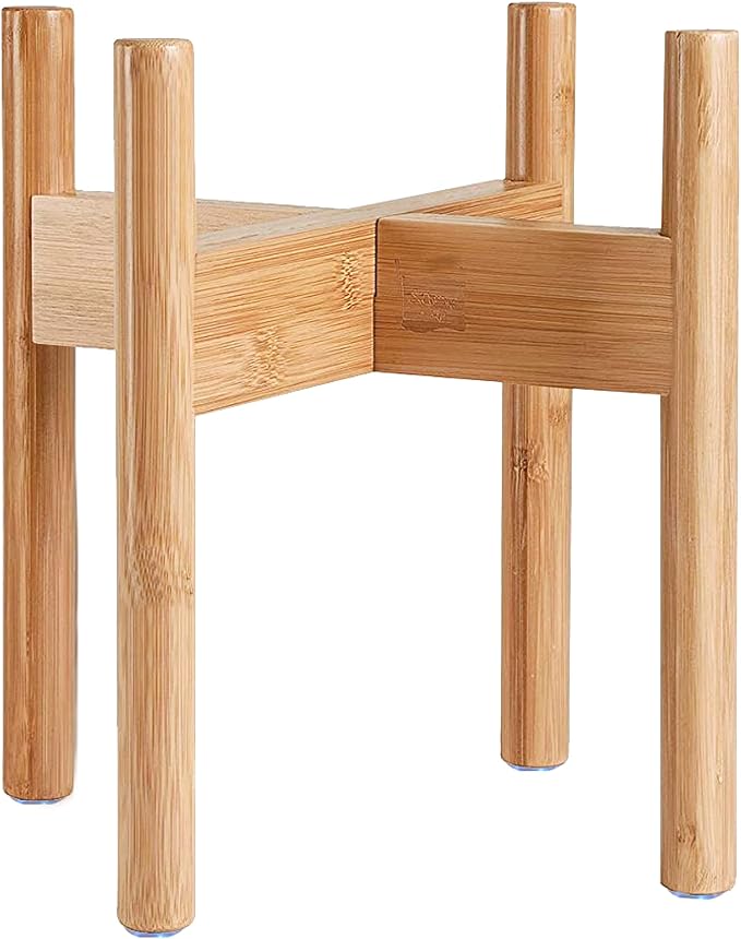 Dog Bowl Stand for Large Breed - 14-inch High, Adjustable Sideways to Fit Various Sizes of Pet Food/Water Bowls, Slow Feeders, and Drink Fountains - Bamboo-PawvioPets