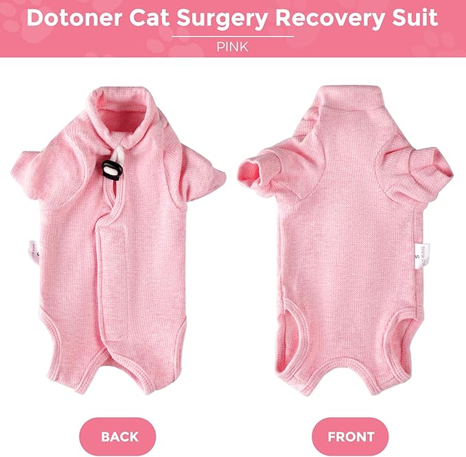 Dotoner Cat Surgery Recovery Suit for Female Male Anti-Licking Pet Surgical Pajamas Long Sleeve Prevent Shedding Cat Spay Recovery Suit&E Collar Alternative Bodysuit for Cats-PawvioPets