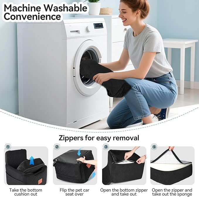 Dog Car Seat for Small/Medium Dogs Under 35lbs,Memory Foam Dog Booster Seats,Detachable and Washable Traval Pet Car Seat,Dogs Bed with 2 Safety Belts(Balck)-PawvioPets