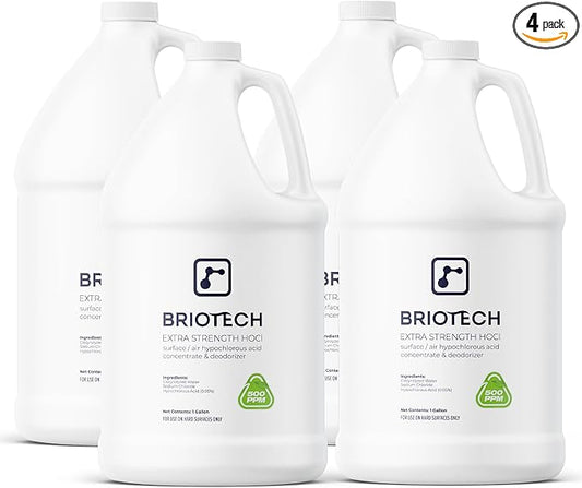 BRIOTECH Extra Strength HOCl Cleaner, 500 PPM Hypochlorous Acid Concentrate, ULV Foggers & Humidifiers, Professional Deodorizer for Dental, Offices, Schools, Homes, Peroxide Free, 1 Gallon (4 Pack)-PawvioPets