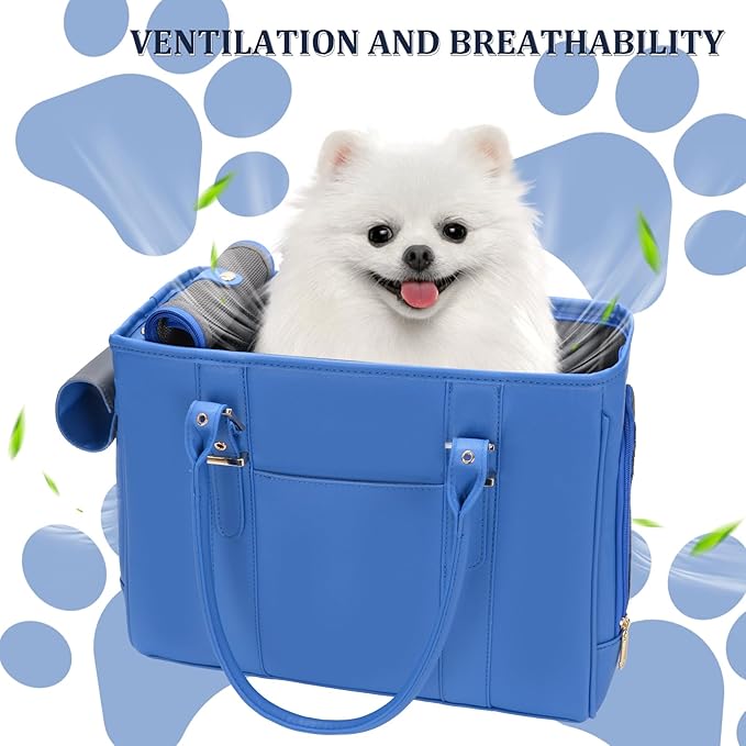 Fashion Pet Carrier Dog Purse Cat Bag Soft-Sided Carriers Travel Airline Approved, Stylish Leather Tote Handbag for Small Animal Puppy Kitten (Blue)-PawvioPets