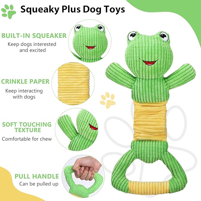 Dog Squeak Toys Durable Plush Dog Toy with Crinkle Paper, Tug of War Pull Toys for Puppies, Interactive Dog Chew Toys for Small, Medium and Large Dogs-PawvioPets