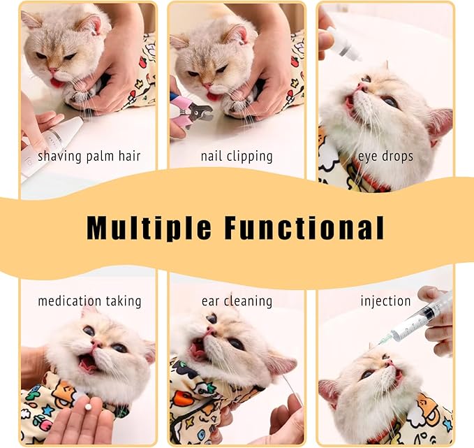 35.4" Cat Grooming Wrap,Self-Adherent Cat Wrap for Cutting Nails,Anti-Escape Cat Swaddle Wrap,Multifunctional Anti-Scratch Cat Restraint Wrap for Medicine,Nail Clipping,Ear Cleaning(Within 22lbs)-PawvioPets