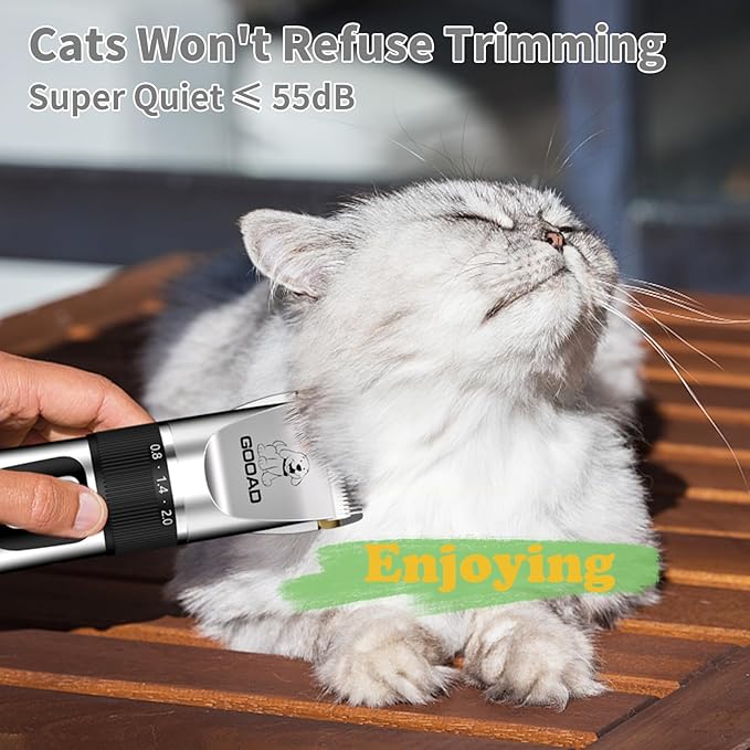 Goood Cat Clippers for Matted Hair - Cordless Cat Shaver, Low Noise Paw Trimmer, Quiet Pet Hair Clippers (Silver)-PawvioPets