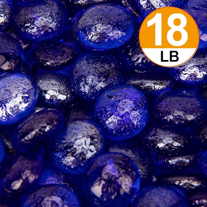 18 LB Fire Glass Beads Fireglass Drops for Gas Fire Pit Fireplace Cobalt Blue Luster Reflective Decorative Glass Gems Rocks Pebbles Stone for Vase Fillers Aquarium Fish Tank Decoration (Cobalt Blue)-PawvioPets