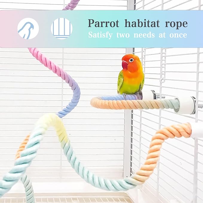 3pcs Gradient Colorful Bird Rope Perch Stand,Bird Cage Climbing Rope Toys Accessories,Bendable Climbing,Parakeet Lovebirds Cockatiels Budgies Play (15.7'',23.6'',39.3''B)-PawvioPets
