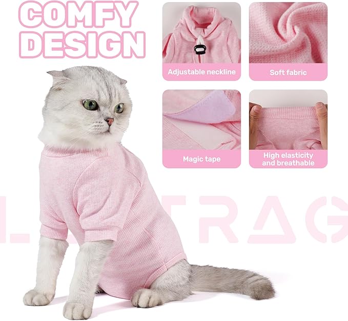 Breathable Cat Recovery Suit for Female/Male, Anti-Licking Kitten Onesie - Cat Surgery Pajamas with Sleeve After Spay, Prevent Shedding, Abdominal Wounds, Skin Diseases or E-Collar Alternative-PawvioPets