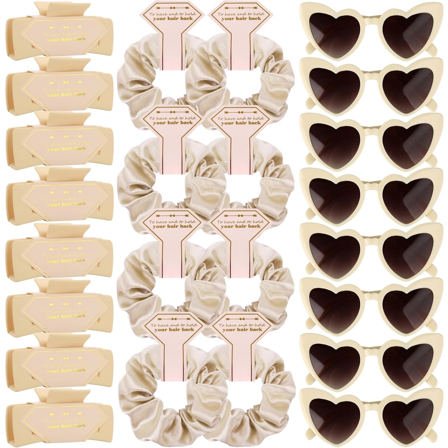 Bridesmaid Scrunchies Proposal Gifts Bachelorette Hair Claws Clips Girls heart sunglasses for Wedding Party Favors (Beige)