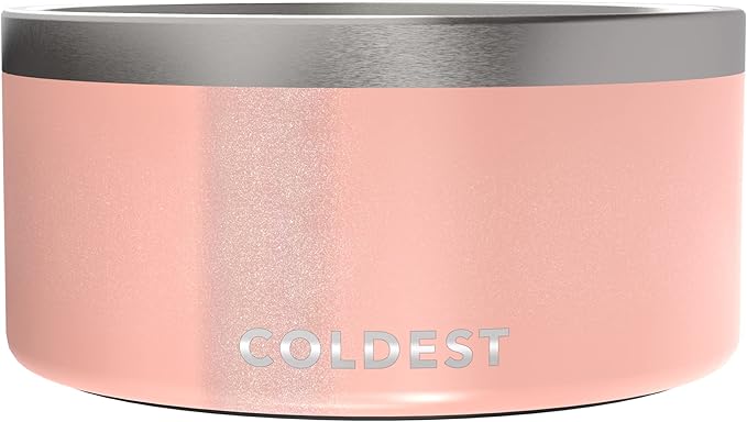Coldest Dog Bowl - Anti Rust Metal, Non Slip, 3 Layers Insulated Stainless Steel Dog Bowls - Spill Proof & Heavy Duty - Water Bowl for Dogs, Cats, Dish Washer Safe (200 oz, Forever Pink Glitter)-PawvioPets