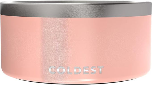 Coldest Dog Bowl - Anti Rust Metal, Non Slip, 3 Layers Insulated Stainless Steel Dog Bowls - Spill Proof & Heavy Duty - Water Bowl for Dogs, Cats, Dish Washer Safe (200 oz, Forever Pink Glitter)-PawvioPets