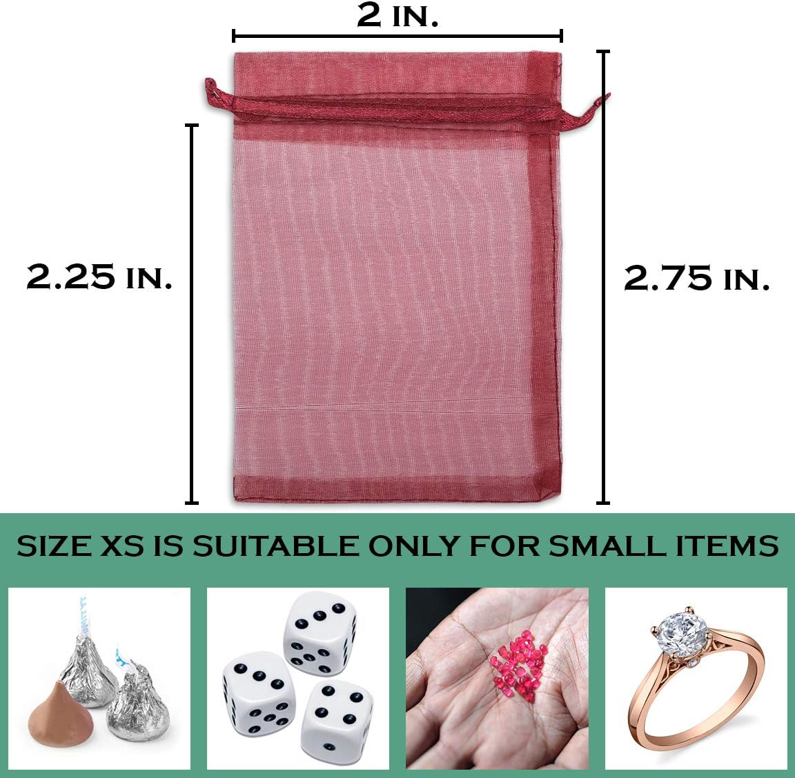 TheDisplayGuys 100-Pack XS 2 x 2 3/4" Maroon Sheer Organza Gift Bags with Drawstring, Goodie Bags for Jewelry, Candy Bags, Treat Bags, Wedding Favors Small Mesh Bags