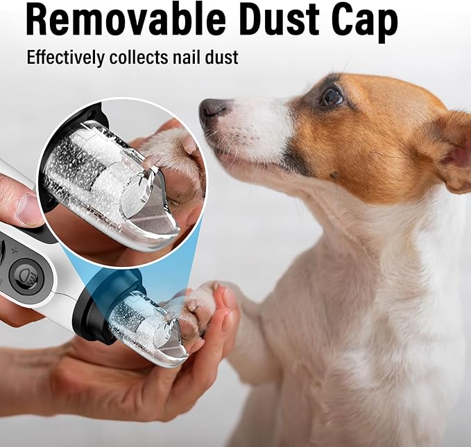 Casfuy Smart 6-Speed Dog Nail Grinder - 50% More Power Pet Nail Grinder with 2 LED Lights Quiet Rechargeable Electric Dog Nail Trimmers File Toenail Grinder for Large Medium Small Dogs & Cats (White)-PawvioPets