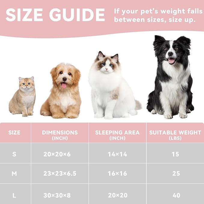 23in Pink Round Cat Dog Bed for Large Medium Small Dogs Cats, Machine Washable Sleeping Sofa, Non-Slip Bottom Breathable Soft Calming Pet Cuddler for Indoor/Outdoor/Car/Cage-PawvioPets