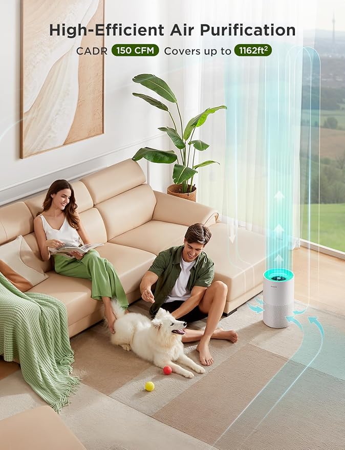 GoveeLife Air Purifiers for Home, Smart Air Purifier for Large Rooms with App & Alexa Control, Detachable Pre-filter, Covers up to 1162ft², Sleep Mode for Pet Hair, Pollen, Dust and Smoke-PawvioPets