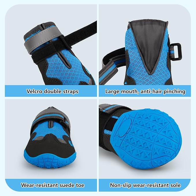 Dog Shoes for Large Medium Small Dog, Mesh Breathable Dog Shoes for Hot Pavement, Anti-Slip Dogs Boots Paw Protectors with Reflective for Outdoor Walking Indoor Hardfloors (Size 4)-PawvioPets
