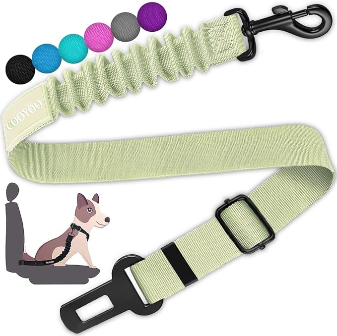 COOYOO Dog Seat Belt,Retractable Dog Car Harness Seat Belt for Car Adjustable Nylon Pet Safety Seat Belts Heavy Duty & Elastic Bungee Buffer-PawvioPets