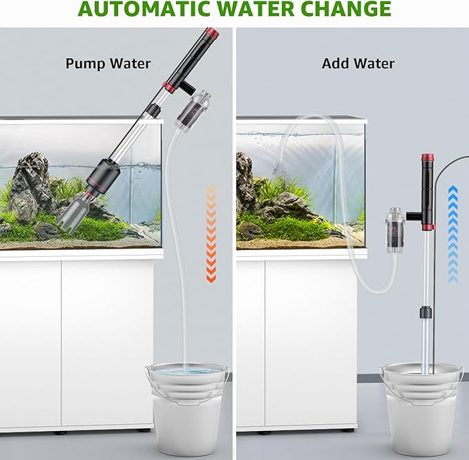 Electric Aquarium Vacuum Gravel Cleaner: 24W Fish Tank Vacuum Gravel Cleaner with Strong Suction for Automatic Water Change Algae Remover Sand Wash Water Shower and Water Circulation, Timed Off-PawvioPets