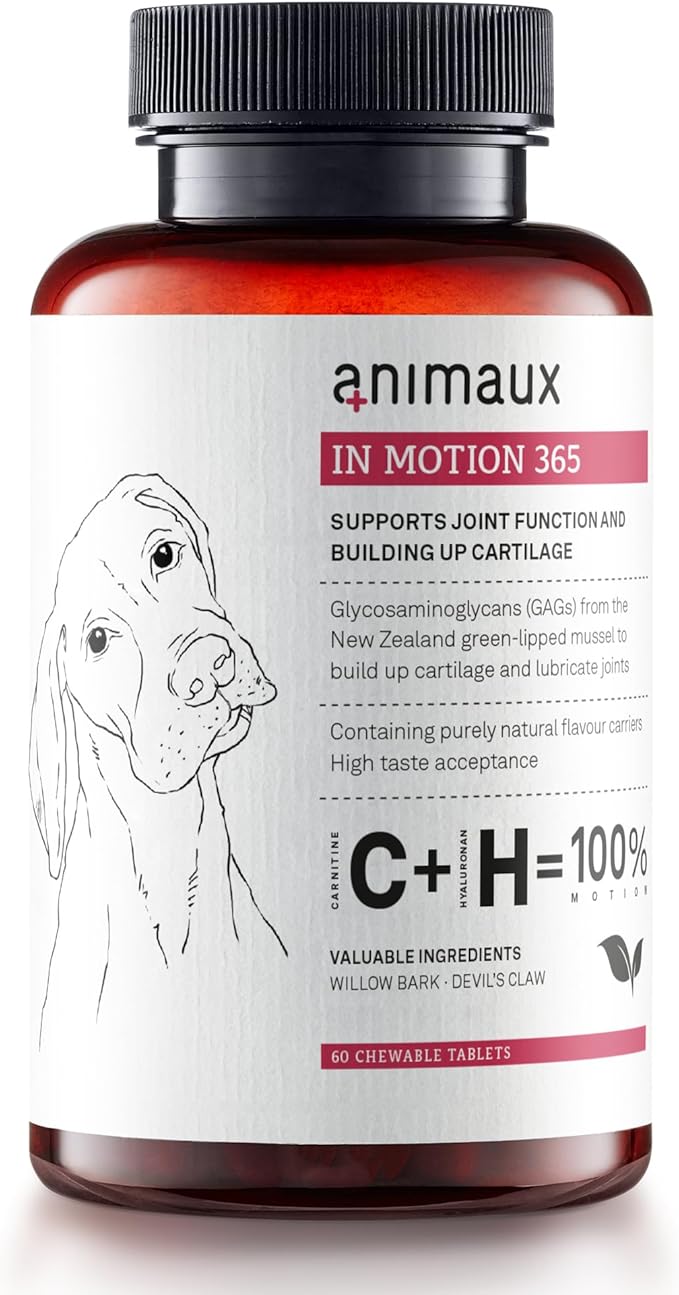 animaux – in Motion 365 for Dogs, Joints, Bones, Mobility, Ligaments and Tendons, Green-Lipped Mussel, Willow Bark and Devil’s Claw, Natural Pain Relief, 60 Chewable Tablets, 60 Days Supply-PawvioPets