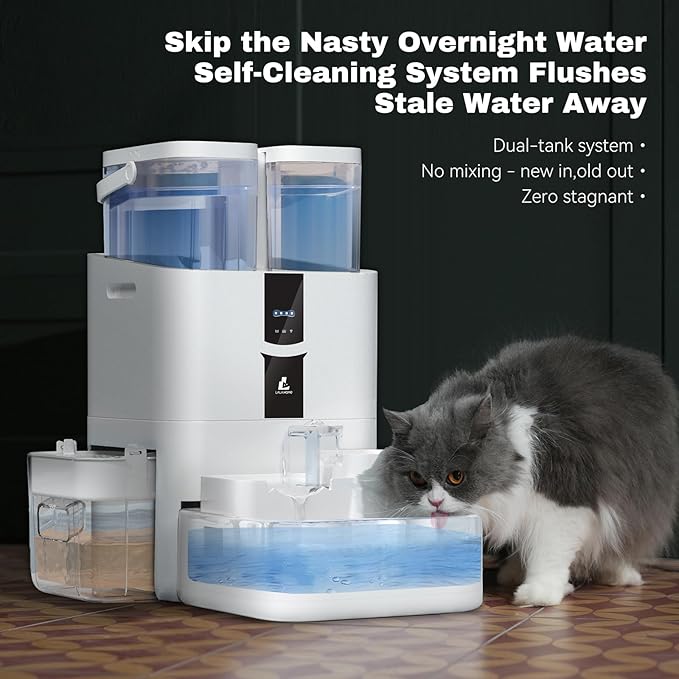 Daily Fresh Cat Water Fountain 10L/338oz Self Filling and Cleaning, Pet Water Dispenser with Filter System for Dogs, 5G Wi-Fi Smart Bowl Wastewater Separation & No Slimy with Quiet Pumps-PawvioPets