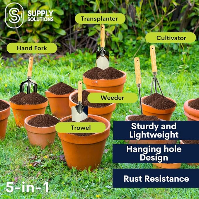 Gardening Tools - Perfect Garden Tools for Women or Men - Small Heavy Duty Gardening Hand Tools with Trowel, Transplanter, Fork, Rake, and Cultivator - Ergonomic Design Gardening Kit-PawvioPets