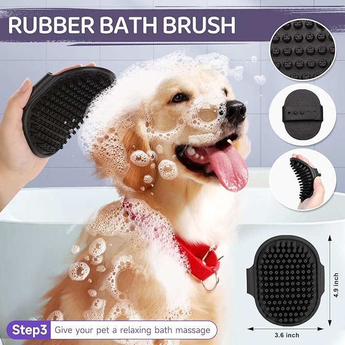 Dog Brush Kit – 3 PCS Grooming Set with Self-Cleaning Brush, Undercoat Rake & Pet Bath Brush. Great for Shedding, Tangles & Dirt Removal – Ideal for Long & Short Haired Dogs & Cats, Purple-PawvioPets