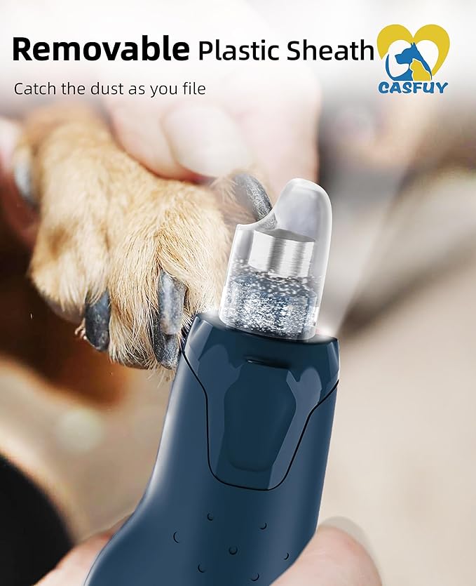 Casfuy Dog Nail Grinder Quiet - (45db) 6-Speed Pet Nail Grinder with 2 LED Lights for Large Medium Small Puppy Dogs/Cats, Professional 3 Ports Rechargeable Electric Dog Nail Trimmer with Dust Cap-PawvioPets