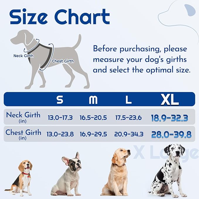 Eagloo Dog Harness for Large Dogs, Easy Wearing with 3 Buckles, Adjustable No Pull Pet Harness with 2 Rings for Walking, No Chock Reflective Soft Padded Vest with Control Handle, Blue & Black, XL-PawvioPets