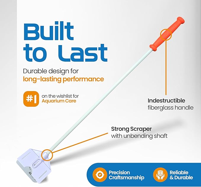 FL!PPER Flipper Platinum Aquarium Algae Scraper | Glass & Acrylic Tank Cleaner with Serrated Blade for Efficient Aquarium Maintenance (18” Rigid Shaft)-PawvioPets