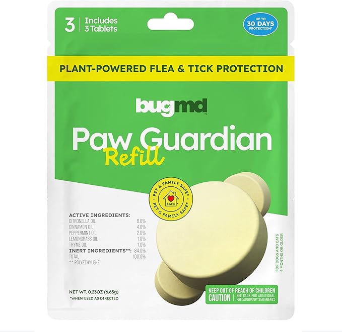 BugMD Paw Guardian Refill, Plant-Powered Flea & Tick Protection Tablets, 3 Count, 30-Day Protection, Natural Essential Oil Formula-PawvioPets