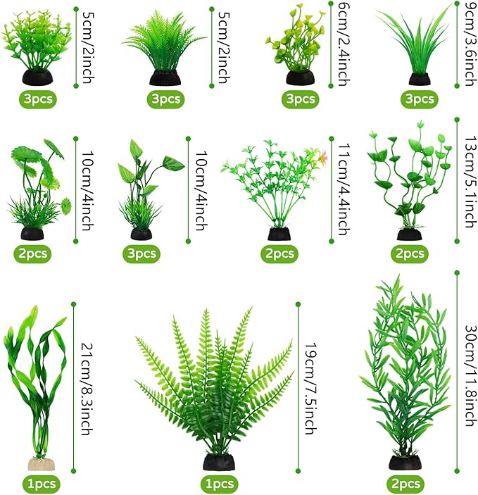 Aquarium Decorations - 25pcs Green Plants for Fish Tank, Plastic Decor Accessories-PawvioPets
