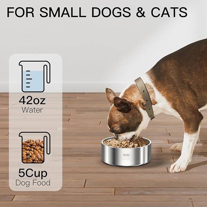 42oz Double Layer 304 Stainless Steel Dog Bowl - Insulated & Durable | Non-Slip Base | Easy to Clean | BPA-Free Safe Dog Food and Water Bowl-PawvioPets
