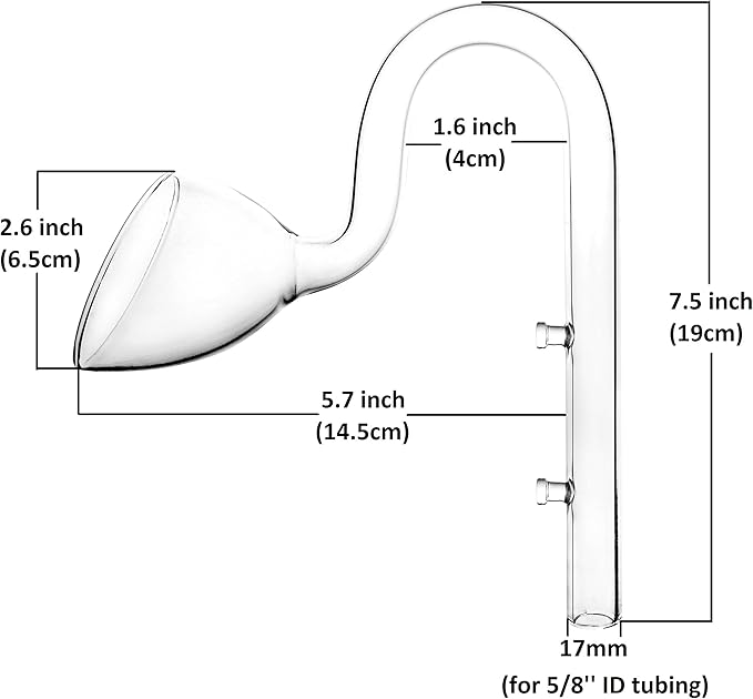 Glass Lily Pipe Outflow for Aquarium Planted Tank (17mm for 16/22mm (5/8" ID) tubing)-PawvioPets