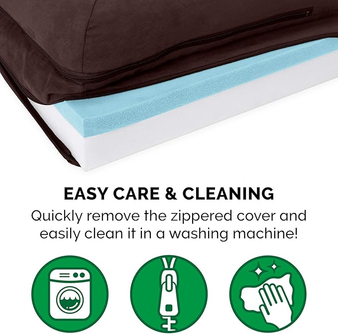 Furhaven Cooling Gel Dog Bed for Large Dogs w/ Removable Bolsters & Washable Cover, For Dogs Up to 125 lbs - Two-Tone Plush Faux Fur & Suede L Shaped Chaise - Espresso, Jumbo Plus/XXL-PawvioPets