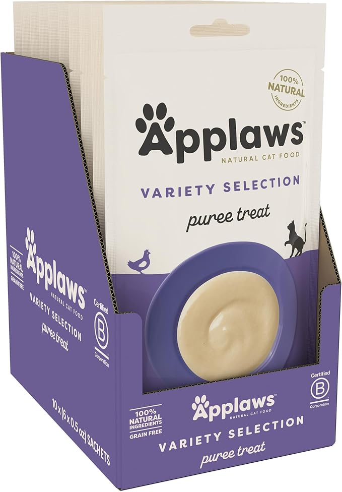 Applaws Lickable Cat Treats, Natural Grain-Free Purée, Limited Ingredient, Variety of Chicken, Tuna, & Salmon Squeeze Up Cat Treats (60 x 0.5 oz Sachets)-PawvioPets