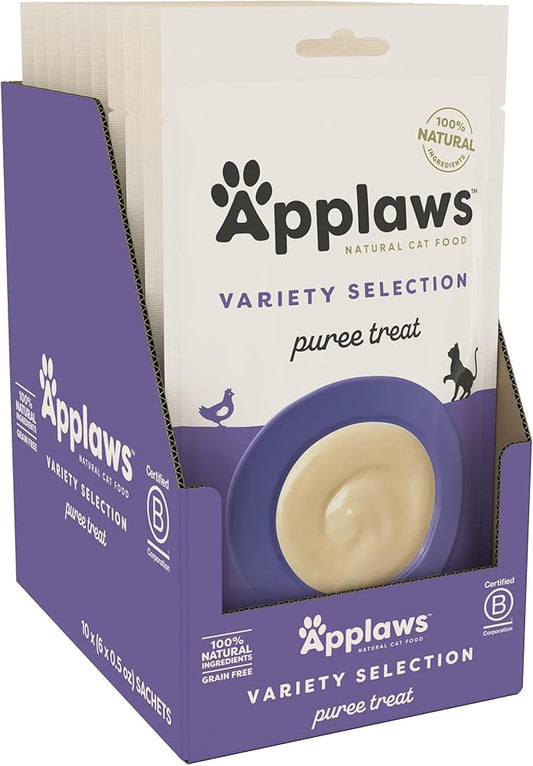 Applaws Lickable Cat Treats, Natural Grain-Free Purée, Limited Ingredient, Variety of Chicken, Tuna, & Salmon Squeeze Up Cat Treats (60 x 0.5 oz Sachets)-PawvioPets