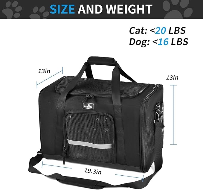 Dog Carriers for Small Dogs, Cat Carrier Travel, Expandable, Collapsible, 900D High Density Oxford Cloth, Wear-Resisting, Anti Tearing, Reflective Tape,Safety Lock Zipper-PawvioPets